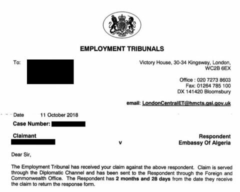Letter employment tribunal